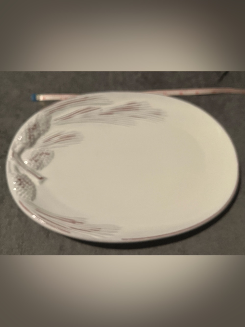 White Ceramic Serving Platter with Brown Wheat Motif
